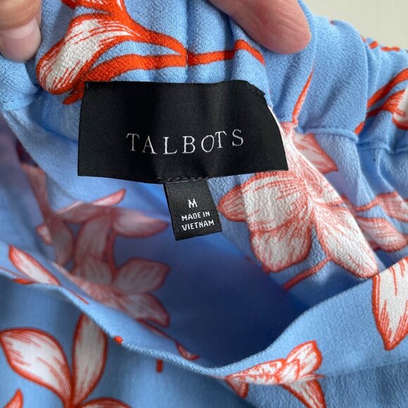 Talbots Tiered Midi Skirt Flowing Hibiscus Floral Blue & Orange Women's Size M - Picture 4 of 8